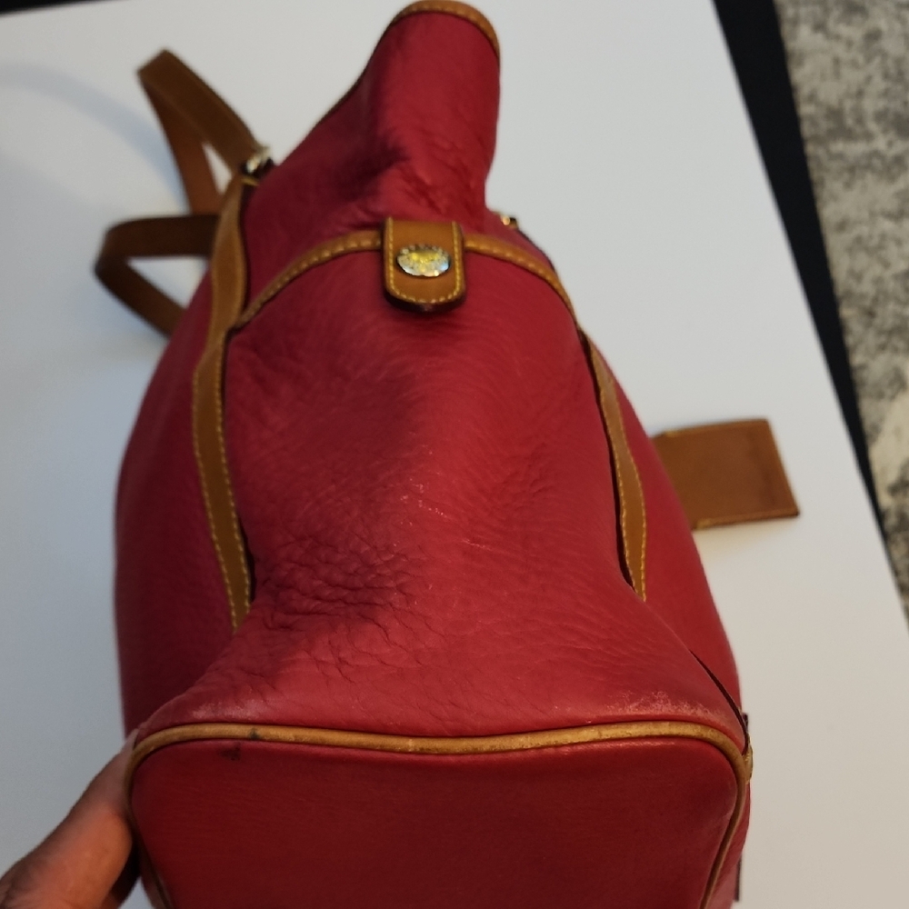 Dooney & Bourke Kristin Pebbled Leather Red Tote Bag with Tan Accents - Picture 5 of 16